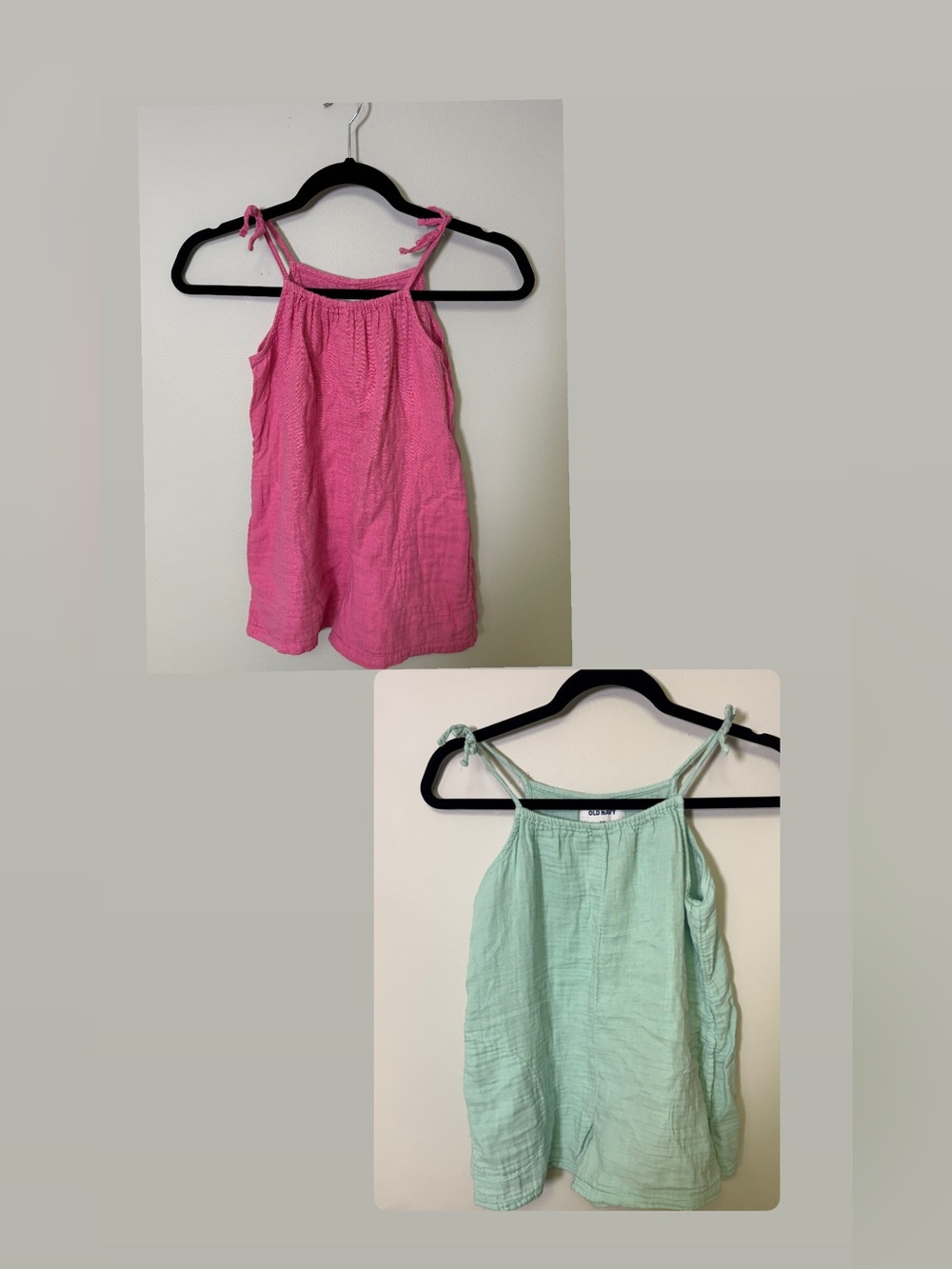 Old Navy Set of 2 Girls' Tie-Shoulder Rompers - Pink & Green Size M 8